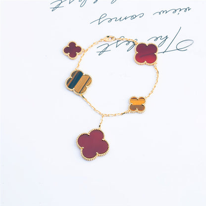 [OAK JURI]CLOVER BRACELET 5 MOTIFS CARNELIAN TIGER EYE