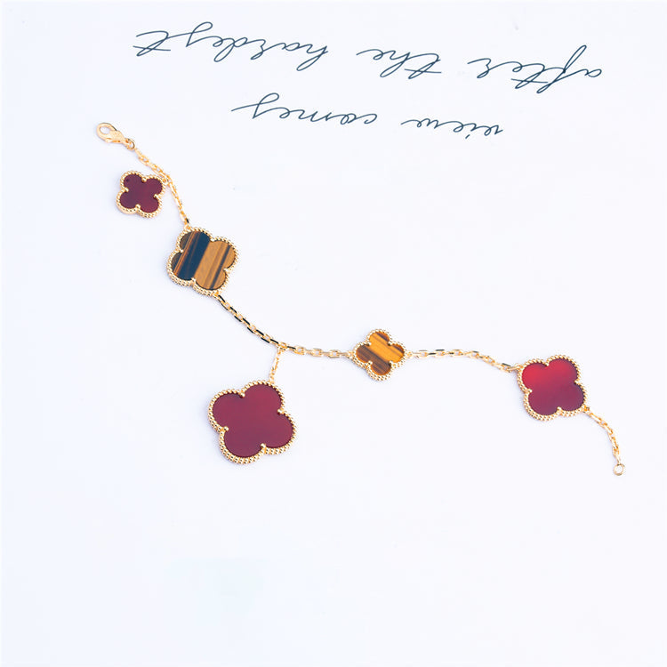 [OAK JURI]CLOVER BRACELET 5 MOTIFS CARNELIAN TIGER EYE