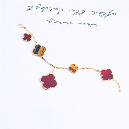 [OAK JURI]CLOVER BRACELET 5 MOTIFS CARNELIAN TIGER EYE