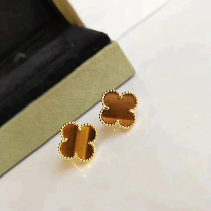 [OAK JURI]CLOVER MEDIUM 1 MOTIFS TIGER EYE EARRINGS