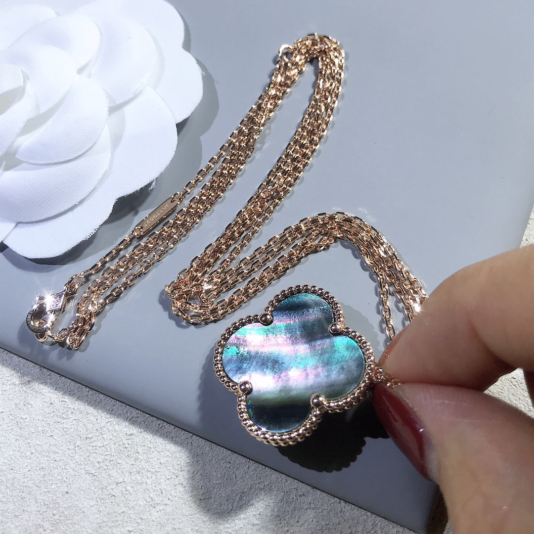 [OAK JURI]CLOVER 25MM GOLD DARK MOP BIG CLOVER NECKLACE