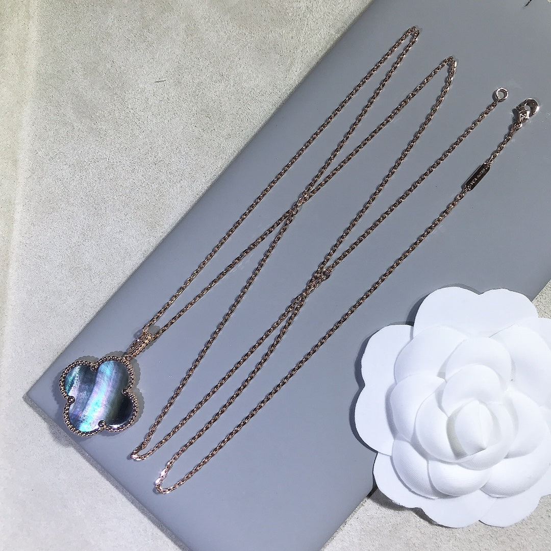 [OAK JURI]CLOVER 25MM GOLD DARK MOP BIG CLOVER NECKLACE
