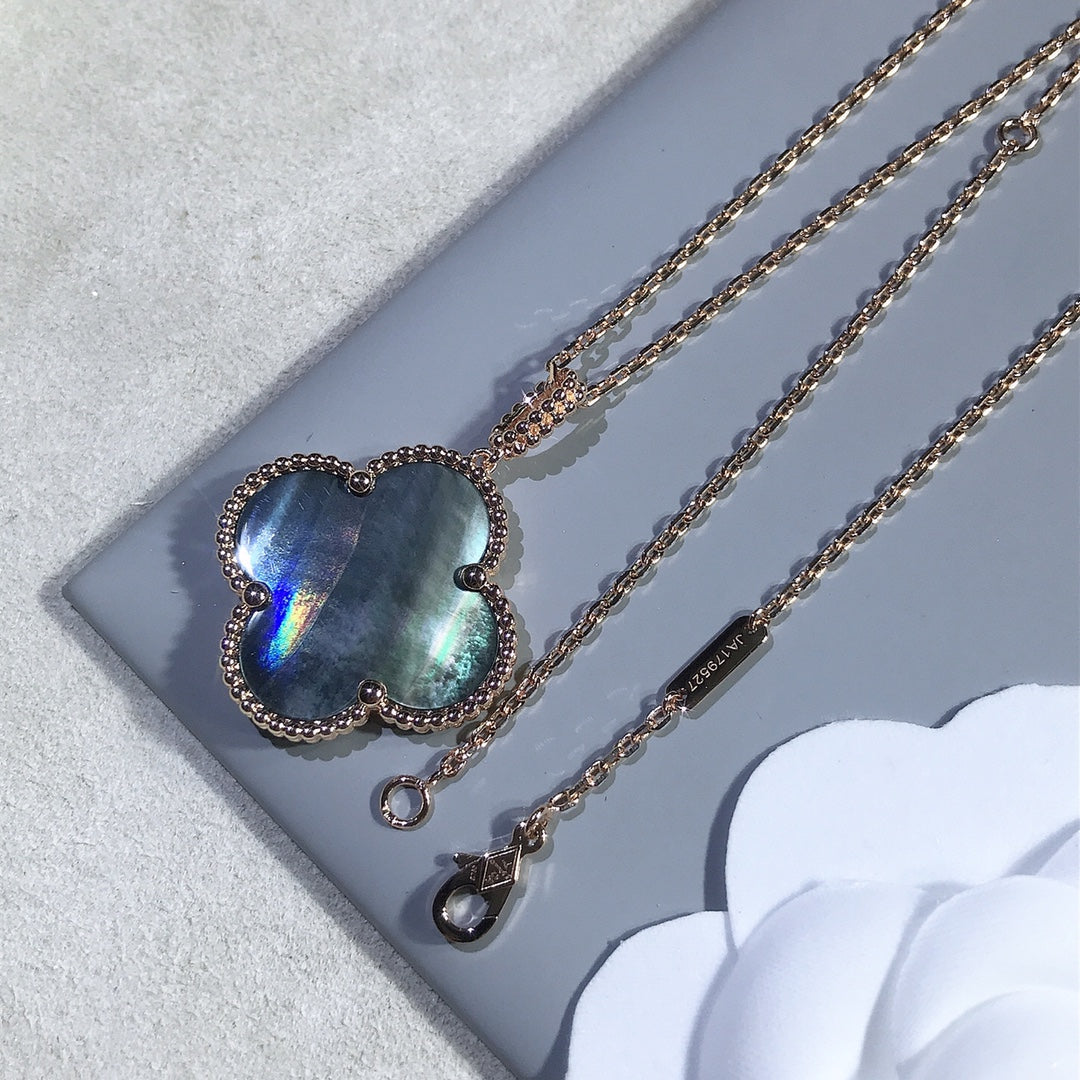 [OAK JURI]CLOVER 25MM GOLD DARK MOP BIG CLOVER NECKLACE