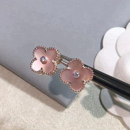 [OAK JURI]CLOVER MEDIUM 1 MOTIFS  PINK MOP DIAMOND EARRINGS