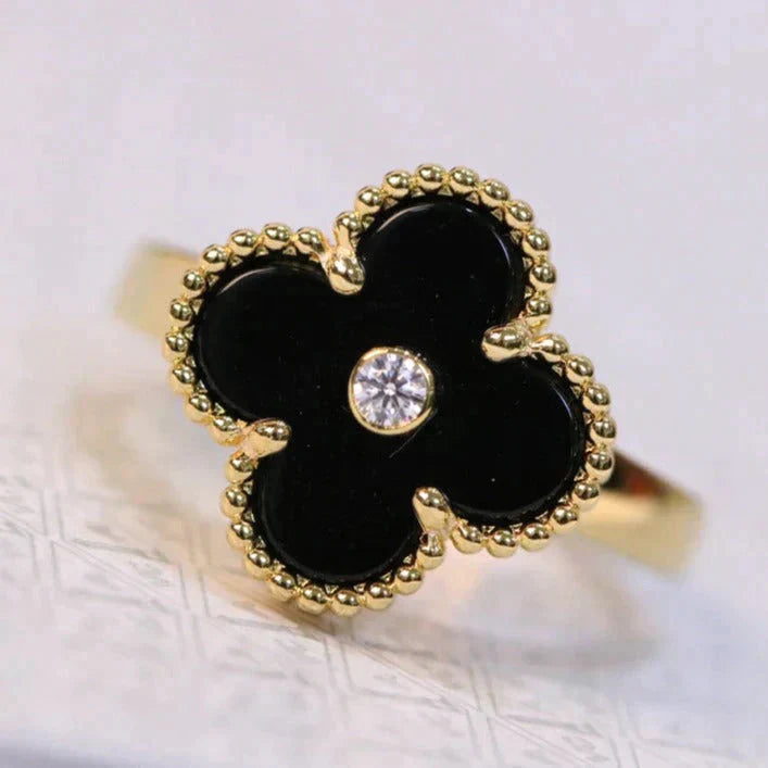 [OAK JURI]CLOVER ONYX RING GOLD DIAMOND