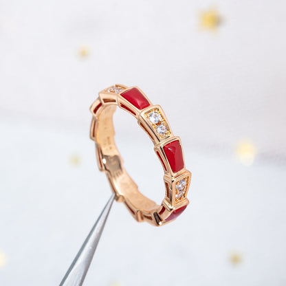 [OAK JURI]SERPENTI RING PINK GOLD CARNELIAN DIAMOND 3MM