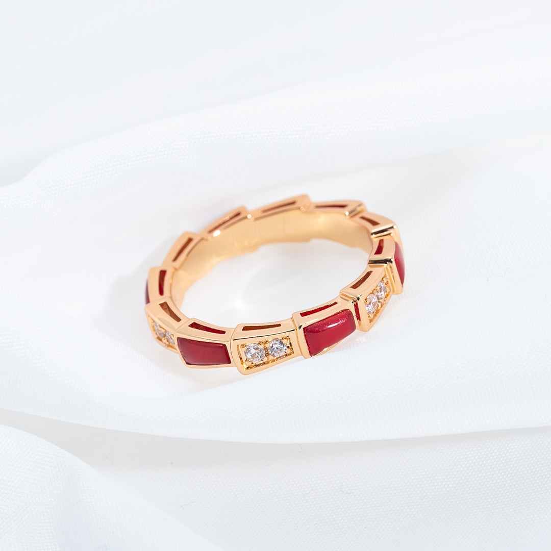 [OAK JURI]SERPENTI RING PINK GOLD CARNELIAN DIAMOND 3MM