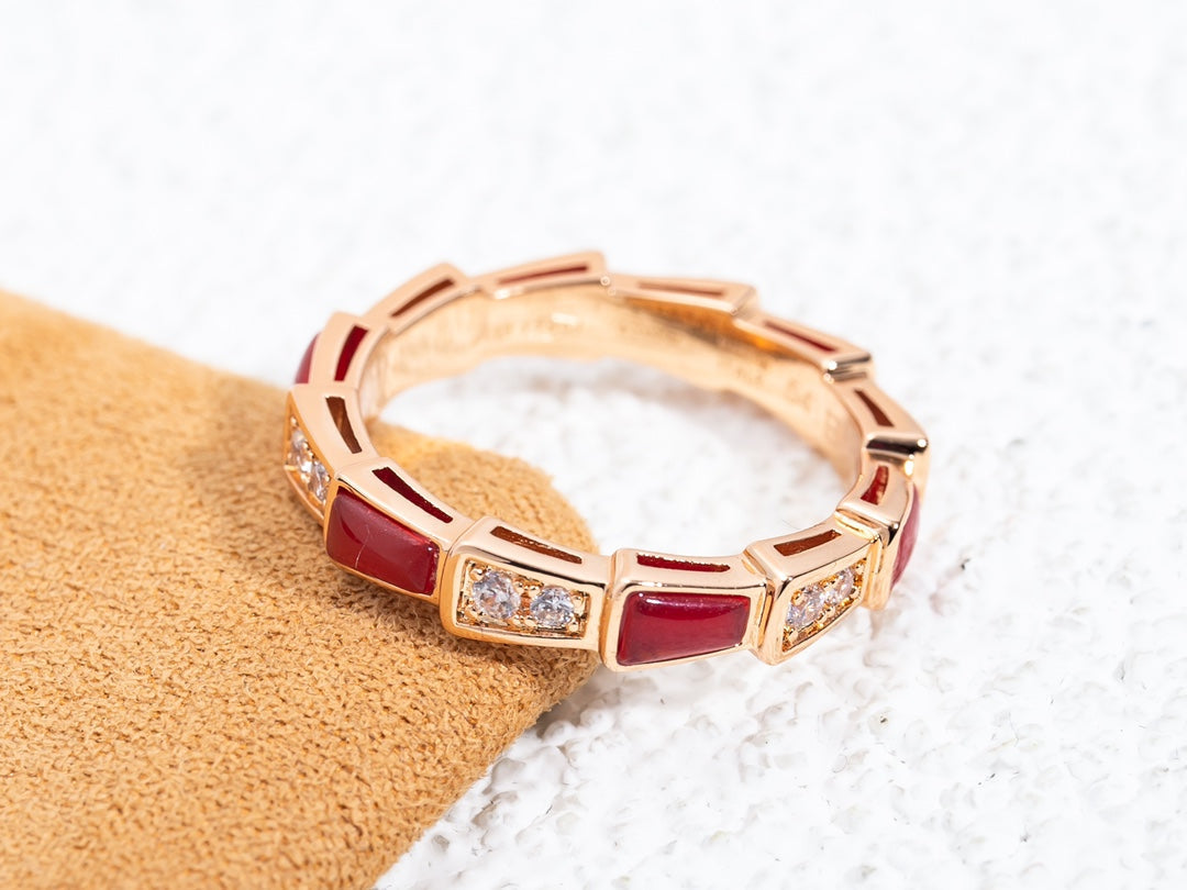 [OAK JURI]SERPENTI RING PINK GOLD CARNELIAN DIAMOND 3MM