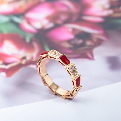 [OAK JURI]SERPENTI RING PINK GOLD CARNELIAN DIAMOND 3MM