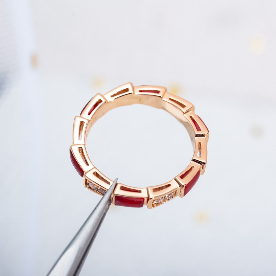 [OAK JURI]SERPENTI RING PINK GOLD CARNELIAN DIAMOND 3MM