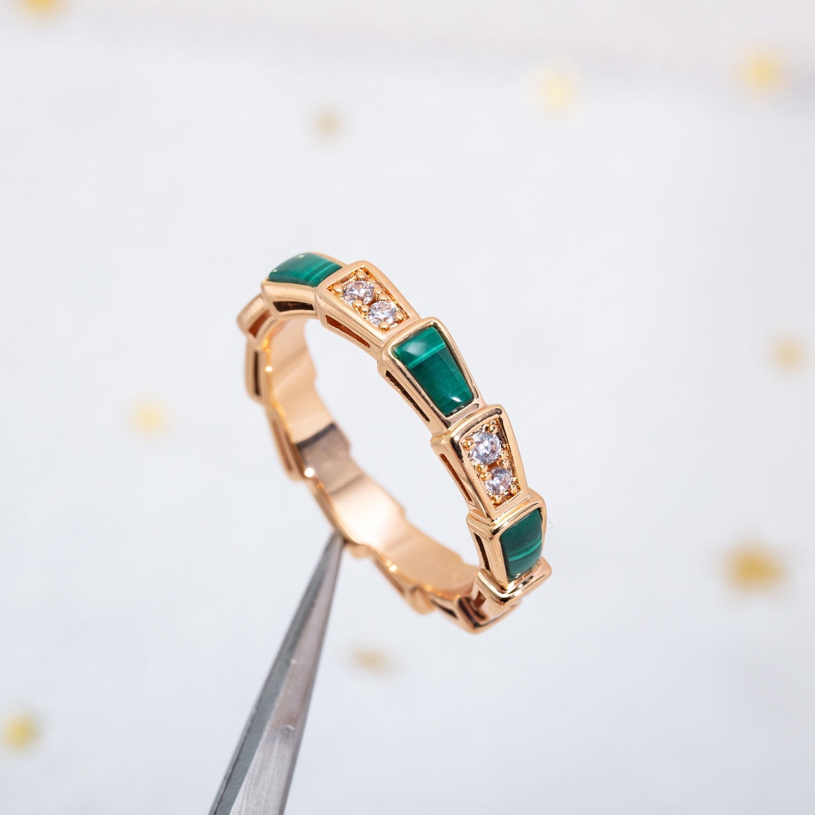 [OAK JURI]SERPENTI RING PINK GOLD MALACHITE DIAMOND 3MM