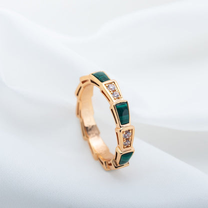 [OAK JURI]SERPENTI RING PINK GOLD MALACHITE DIAMOND 3MM