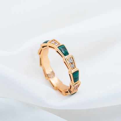 [OAK JURI]SERPENTI RING PINK GOLD MALACHITE DIAMOND 3MM