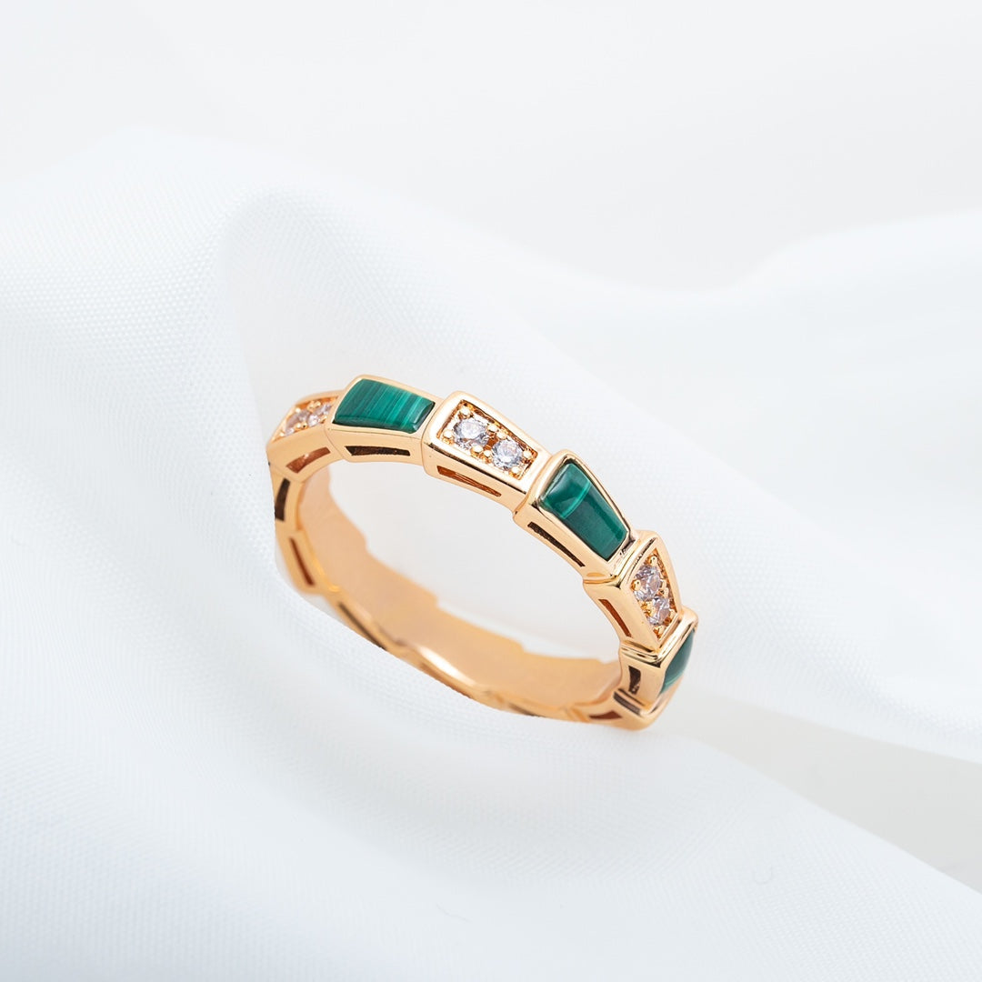 [OAK JURI]SERPENTI RING PINK GOLD MALACHITE DIAMOND 3MM