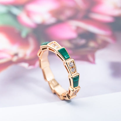 [OAK JURI]SERPENTI RING PINK GOLD MALACHITE DIAMOND 3MM