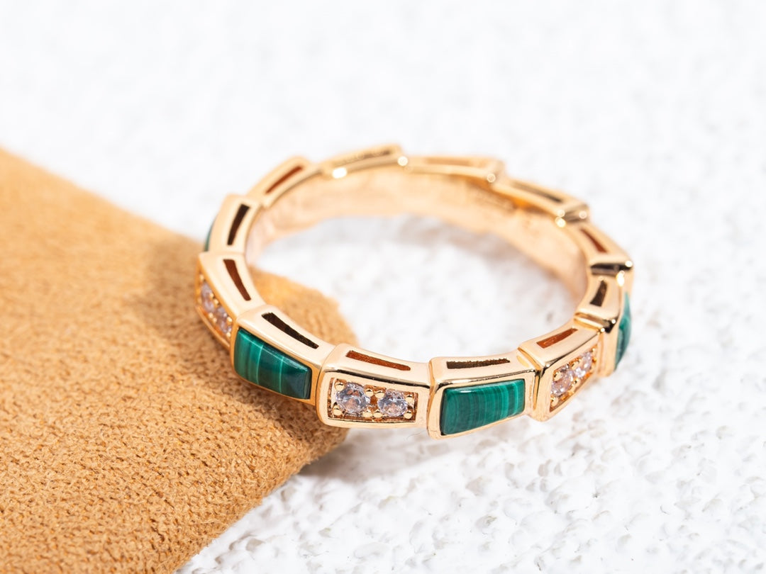 [OAK JURI]SERPENTI RING PINK GOLD MALACHITE DIAMOND 3MM