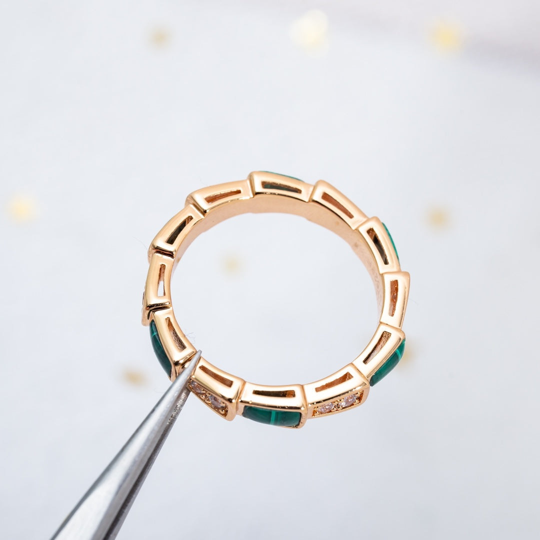 [OAK JURI]SERPENTI RING PINK GOLD MALACHITE DIAMOND 3MM