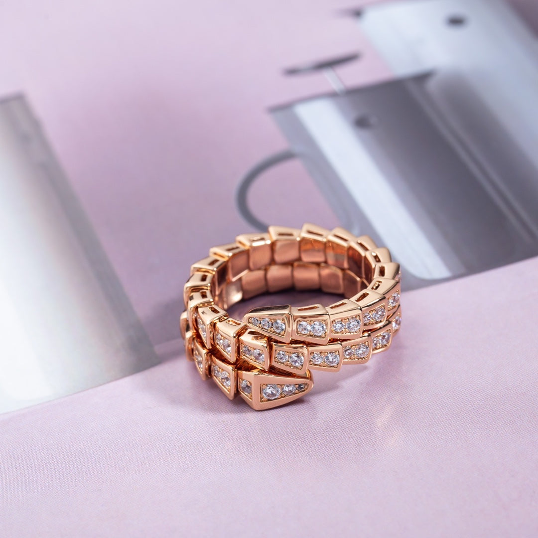 [OAK JURI]SERPENTI RING PINK GOLD DIAMOND DOUBLE ROW