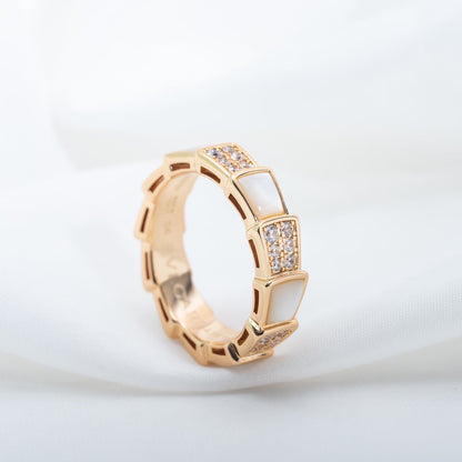 [OAK JURI]SERPENTI RING PINK GOLD MOP DIAMOND PAVED 4MM