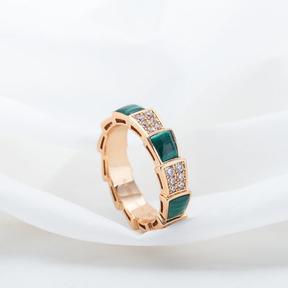 [OAK JURI]SERPENTI RING PINK GOLD MALACHITE DIAMOND PAVED 4MM