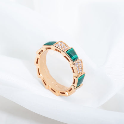 [OAK JURI]SERPENTI RING PINK GOLD MALACHITE DIAMOND PAVED 4MM