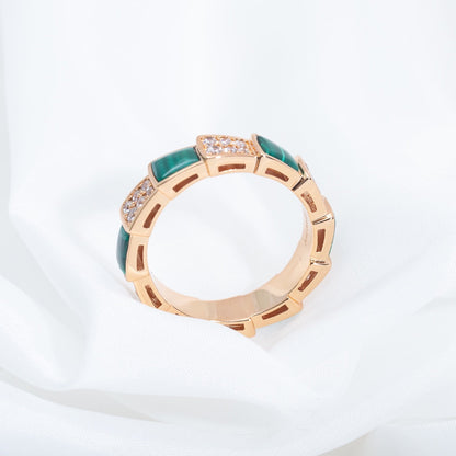 [OAK JURI]SERPENTI RING PINK GOLD MALACHITE DIAMOND PAVED 4MM