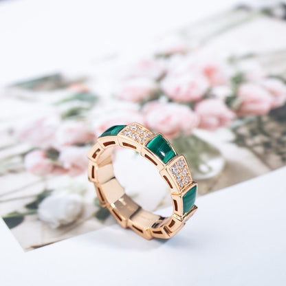 [OAK JURI]SERPENTI RING PINK GOLD MALACHITE DIAMOND PAVED 4MM