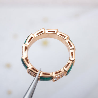 [OAK JURI]SERPENTI RING PINK GOLD MALACHITE DIAMOND PAVED 4MM