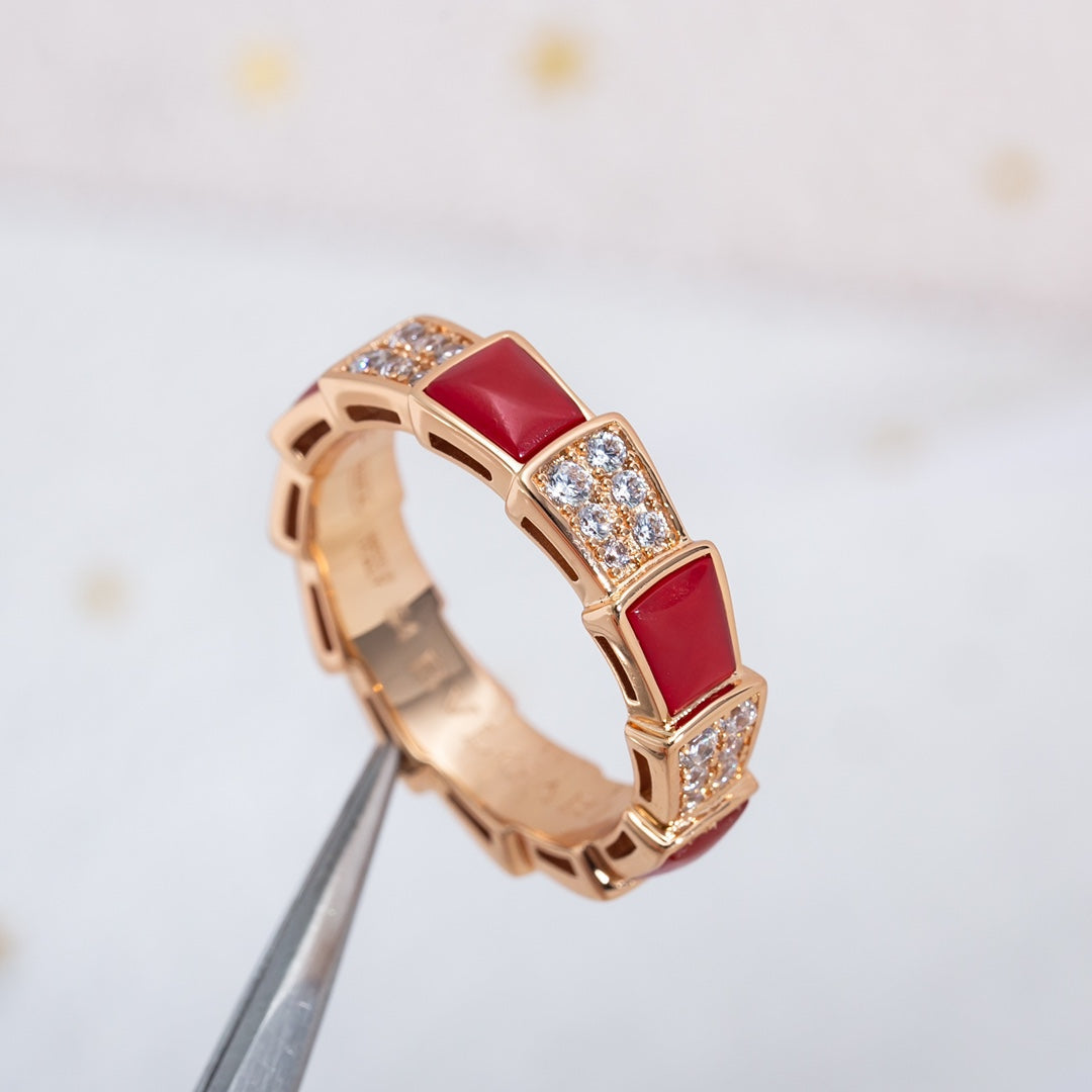 [OAK JURI]SERPENTI RING PINK GOLD CARNELIAN DIAMOND PAVED 4MM