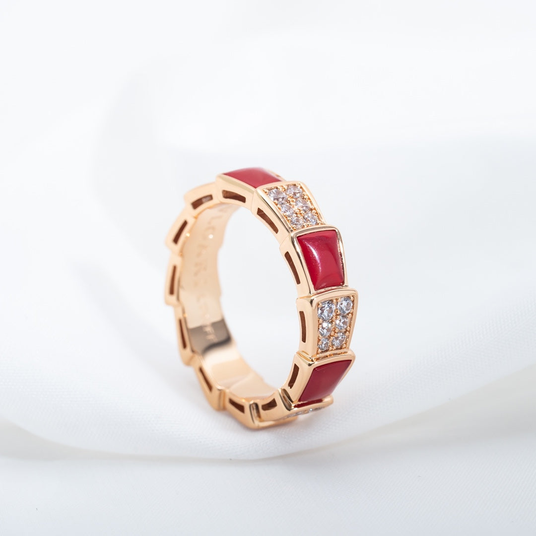 [OAK JURI]SERPENTI RING PINK GOLD CARNELIAN DIAMOND PAVED 4MM