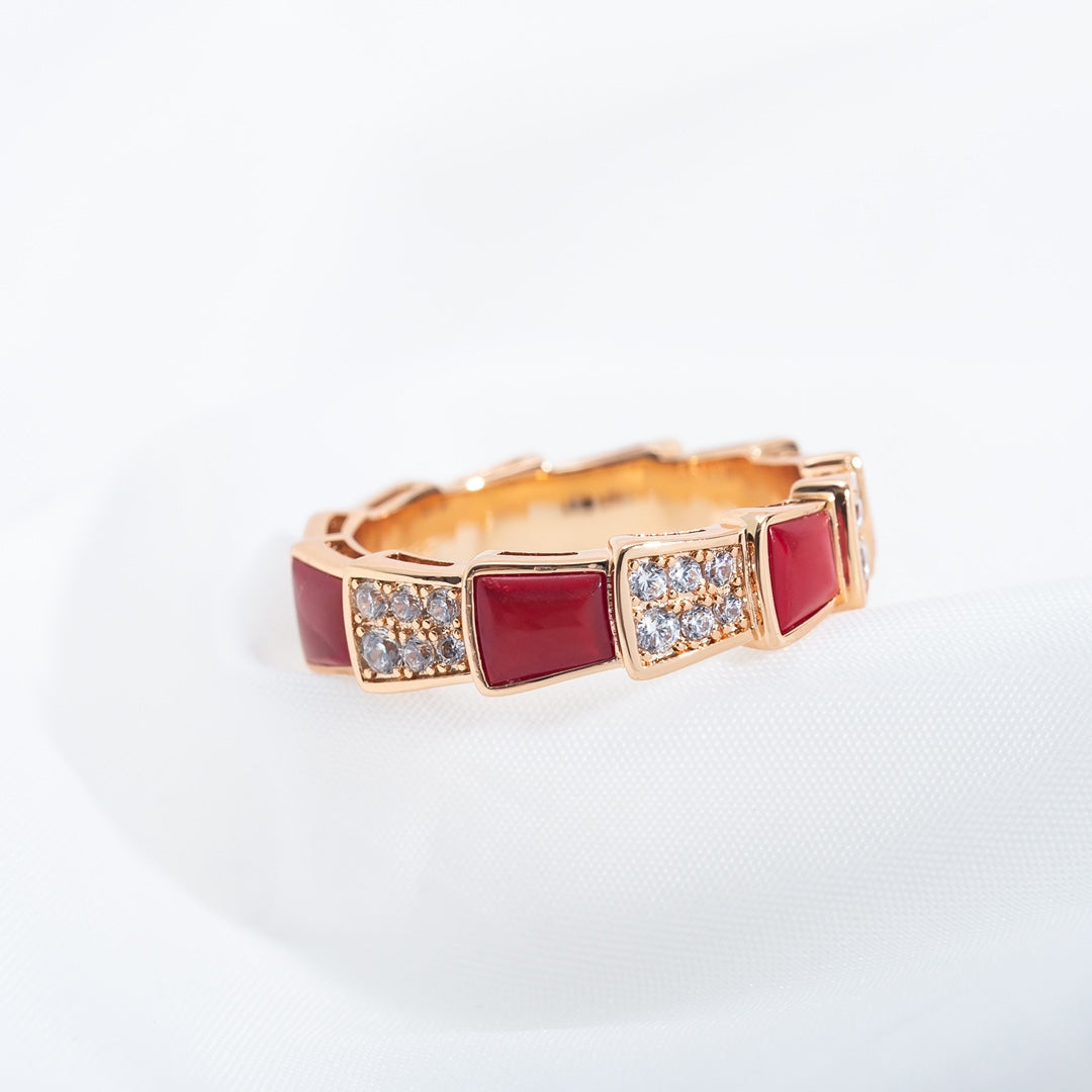[OAK JURI]SERPENTI RING PINK GOLD CARNELIAN DIAMOND PAVED 4MM