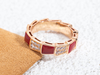 [OAK JURI]SERPENTI RING PINK GOLD CARNELIAN DIAMOND PAVED 4MM