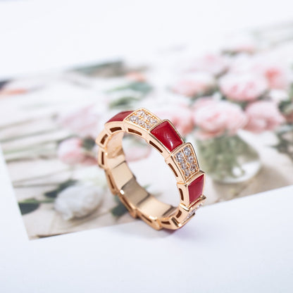 [OAK JURI]SERPENTI RING PINK GOLD CARNELIAN DIAMOND PAVED 4MM