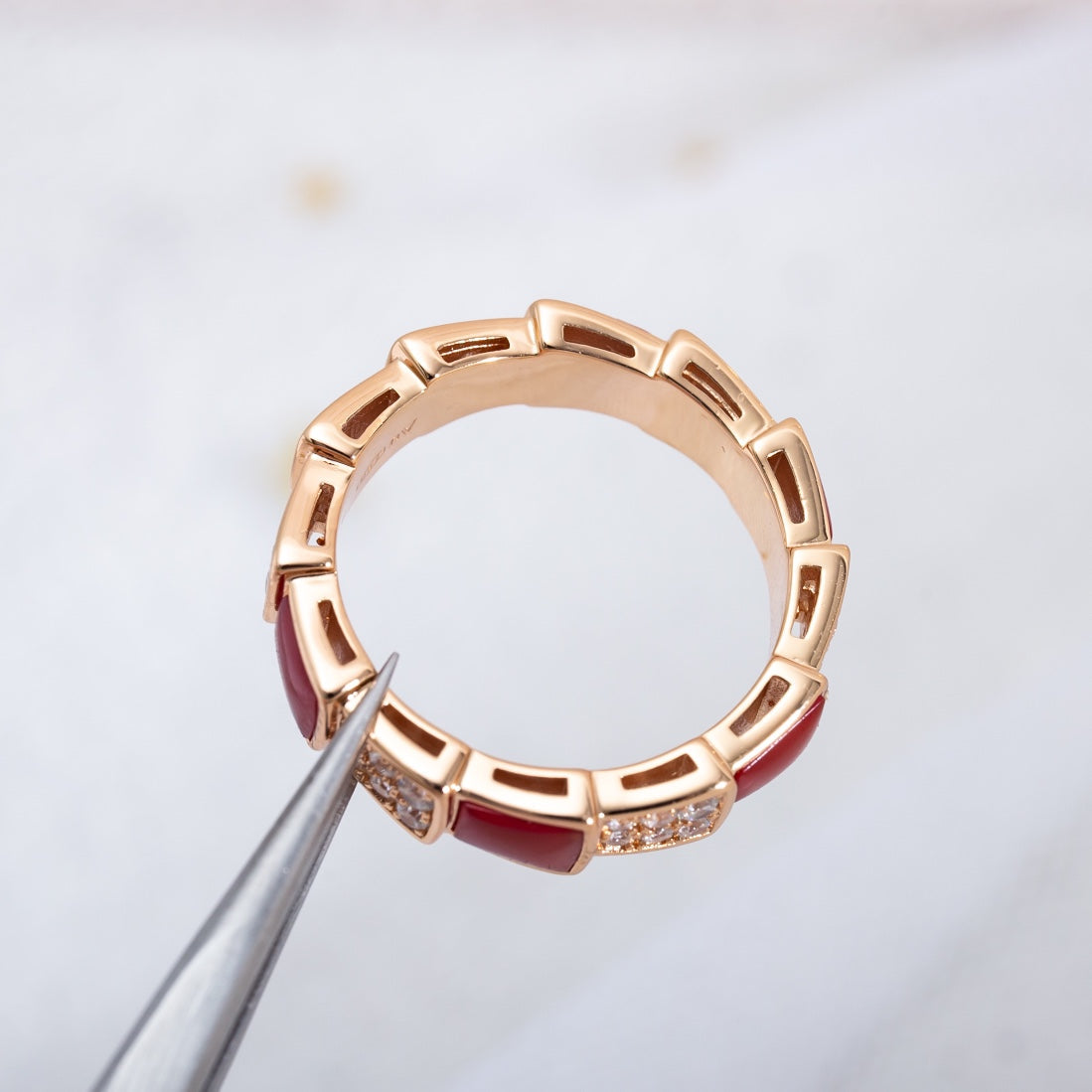 [OAK JURI]SERPENTI RING PINK GOLD CARNELIAN DIAMOND PAVED 4MM