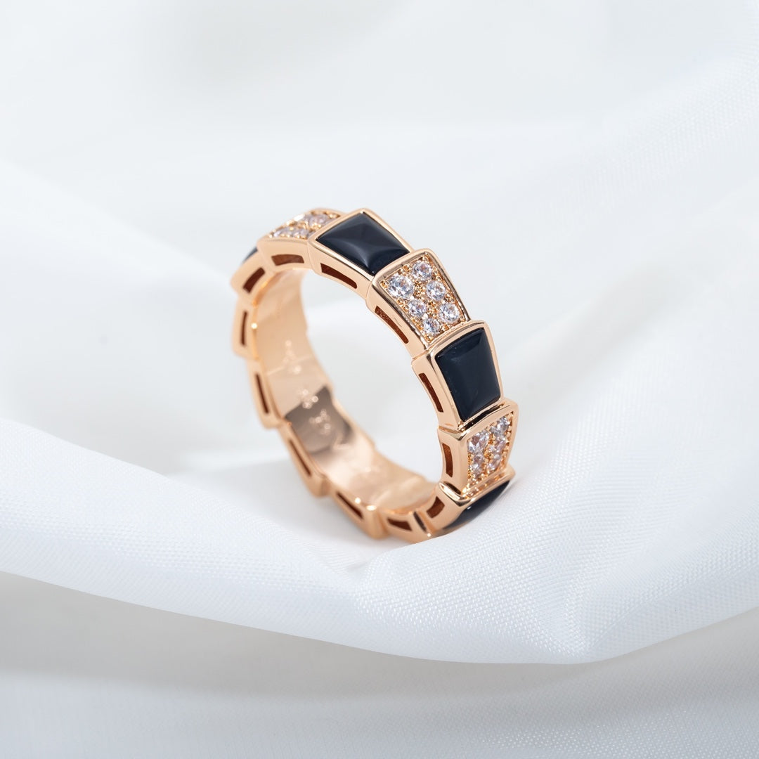 [OAK JURI]SERPENTI RING PINK GOLD BLACK MOP DIAMOND PAVED 4MM