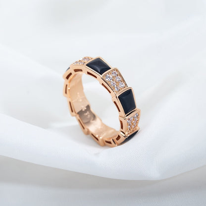 [OAK JURI]SERPENTI RING PINK GOLD BLACK MOP DIAMOND PAVED 4MM