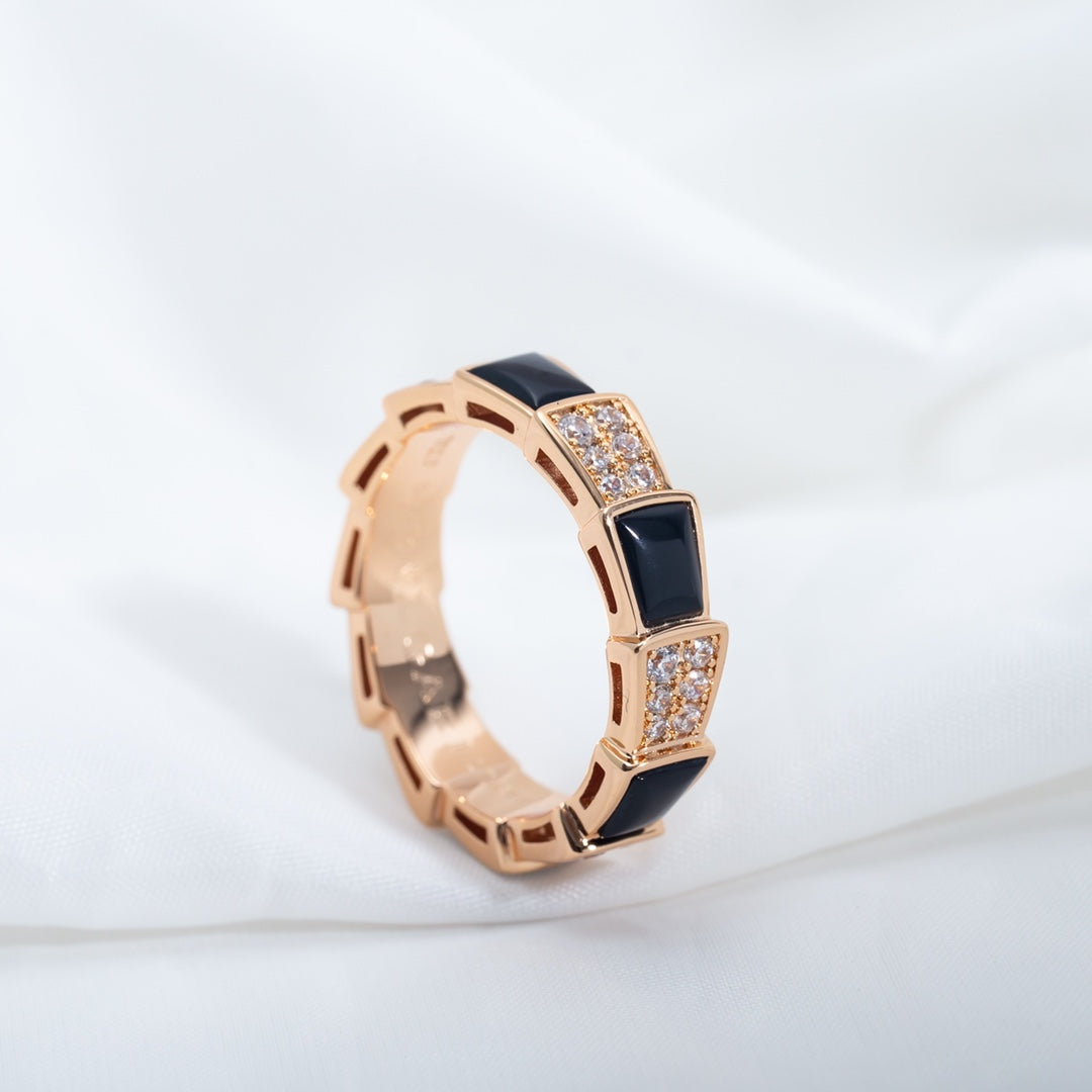 [OAK JURI]SERPENTI RING PINK GOLD BLACK MOP DIAMOND PAVED 4MM