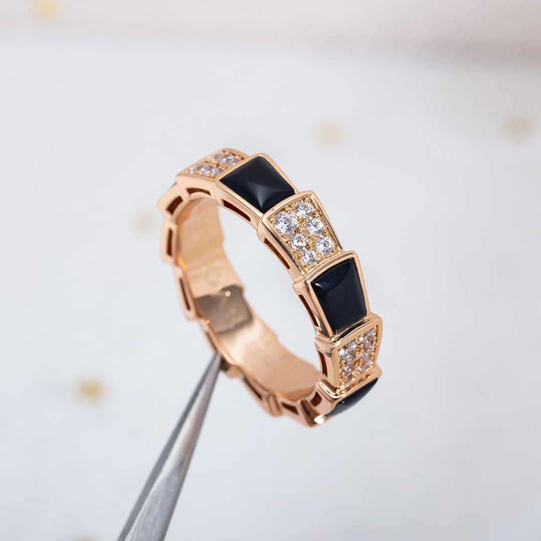 [OAK JURI]SERPENTI RING PINK GOLD BLACK MOP DIAMOND PAVED 4MM
