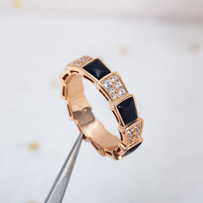 [OAK JURI]SERPENTI RING PINK GOLD BLACK MOP DIAMOND PAVED 4MM