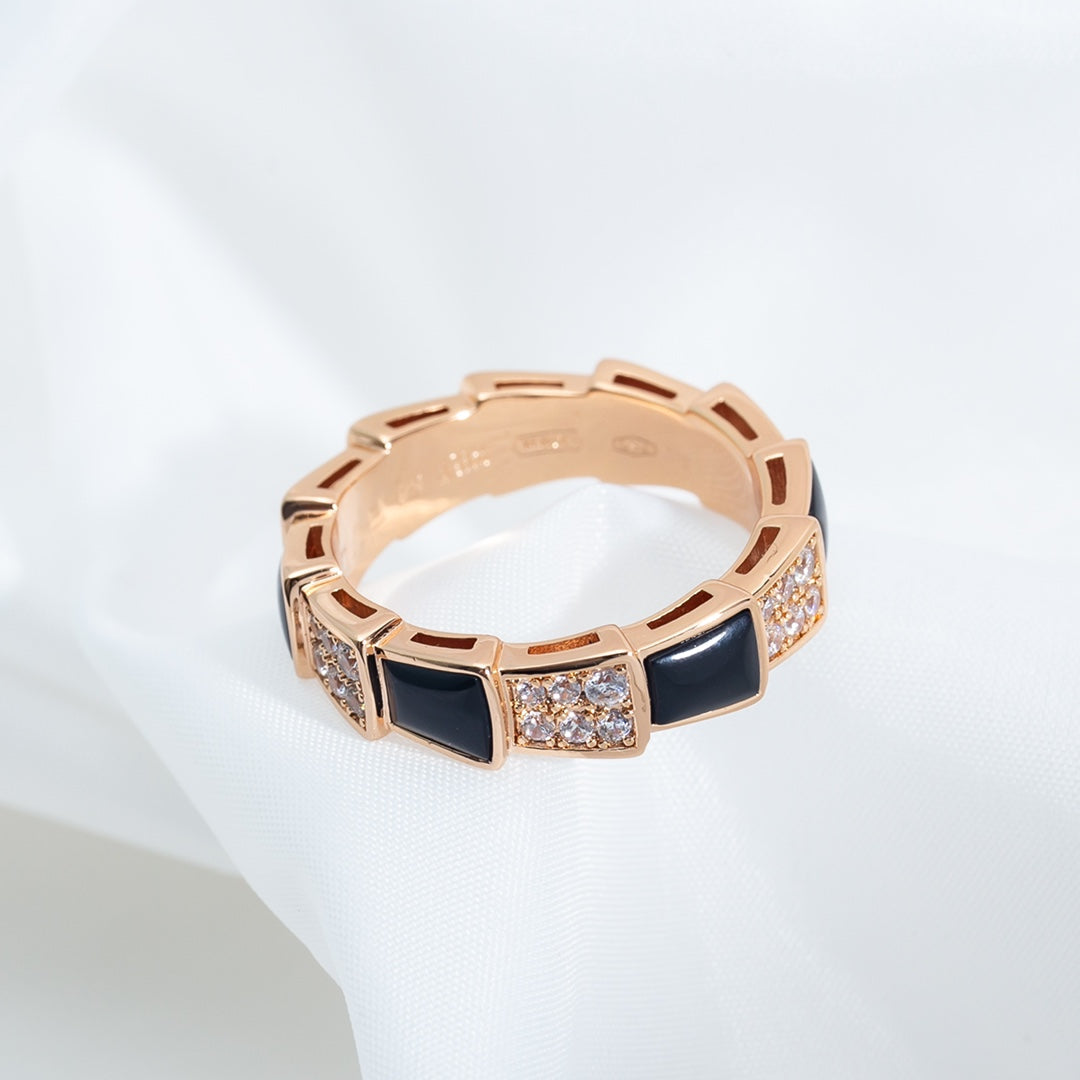 [OAK JURI]SERPENTI RING PINK GOLD BLACK MOP DIAMOND PAVED 4MM