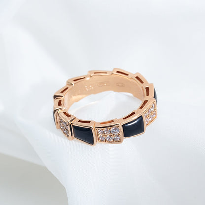 [OAK JURI]SERPENTI RING PINK GOLD BLACK MOP DIAMOND PAVED 4MM