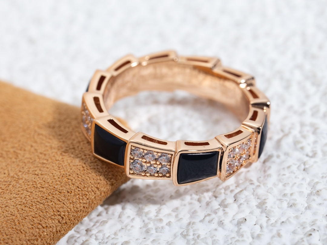 [OAK JURI]SERPENTI RING PINK GOLD BLACK MOP DIAMOND PAVED 4MM