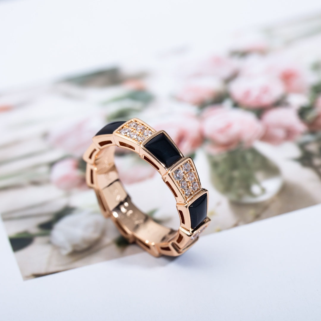 [OAK JURI]SERPENTI RING PINK GOLD BLACK MOP DIAMOND PAVED 4MM