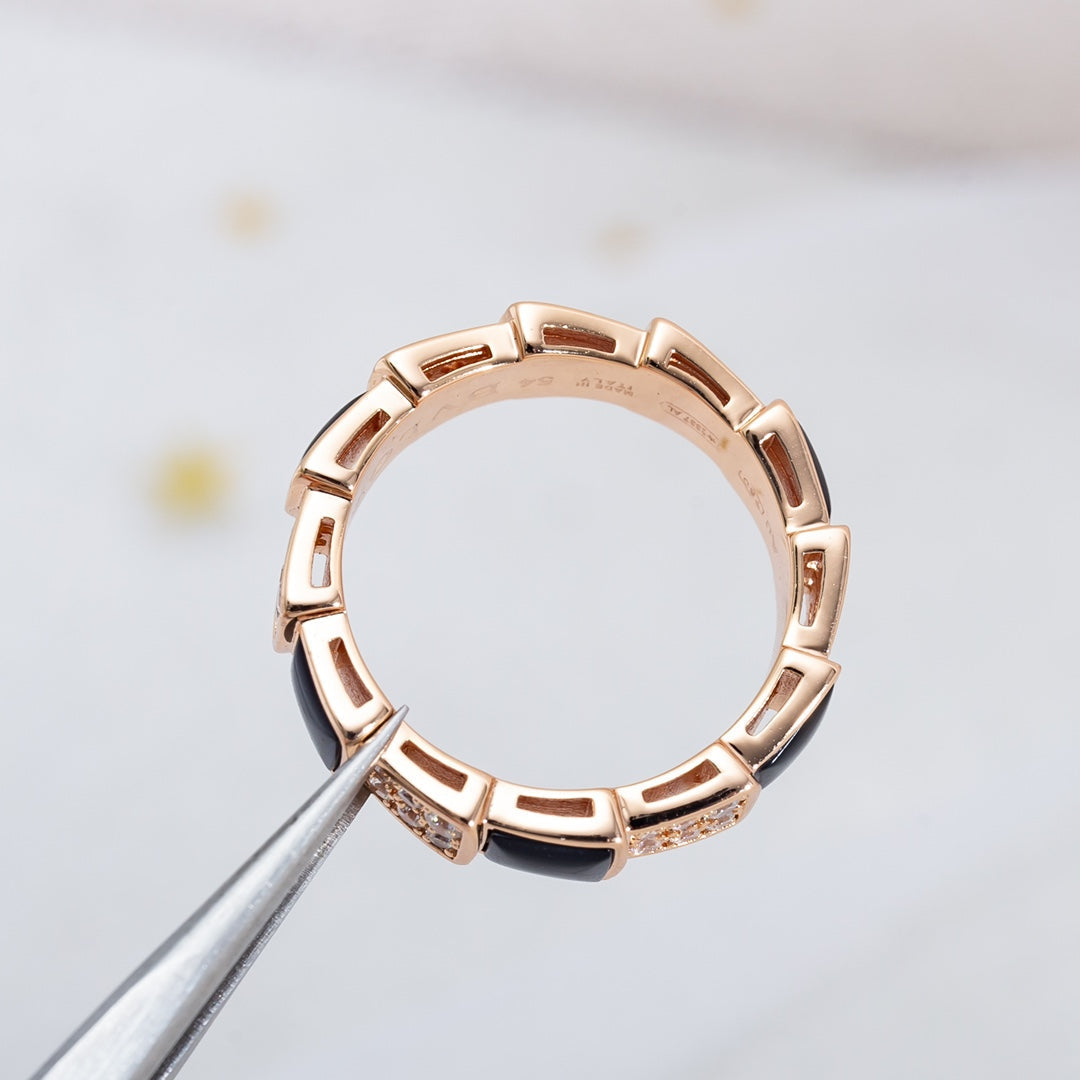 [OAK JURI]SERPENTI RING PINK GOLD BLACK MOP DIAMOND PAVED 4MM
