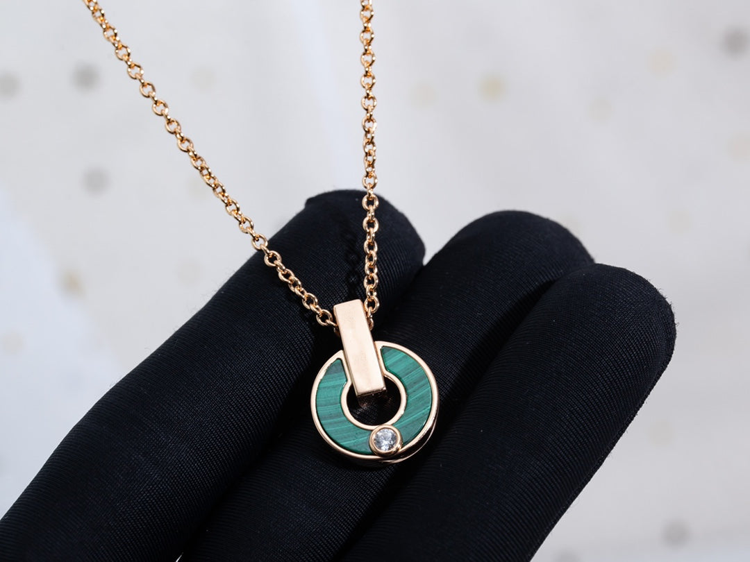 [OAK JURI]GARI NECKLACE PINK GOLD MALACHITE