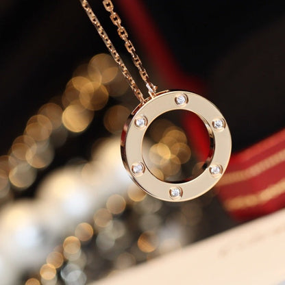[OAK JURI]LOVE NECKLACE 16MM 6 DIAMONDS PINK GOLD