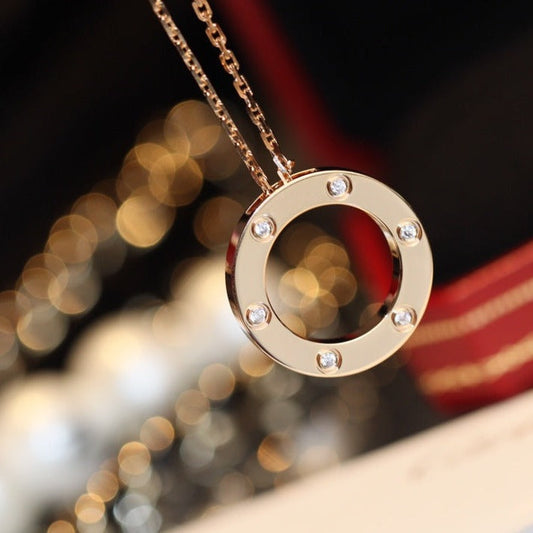 [OAK JURI]LOVE NECKLACE 16MM 6 DIAMONDS PINK GOLD