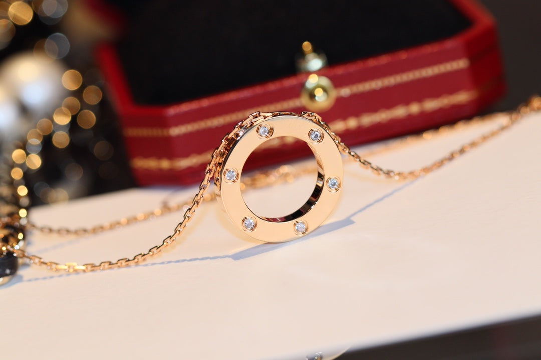 [OAK JURI]LOVE NECKLACE 16MM 6 DIAMONDS PINK GOLD