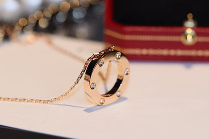 [OAK JURI]LOVE NECKLACE 16MM 6 DIAMONDS PINK GOLD