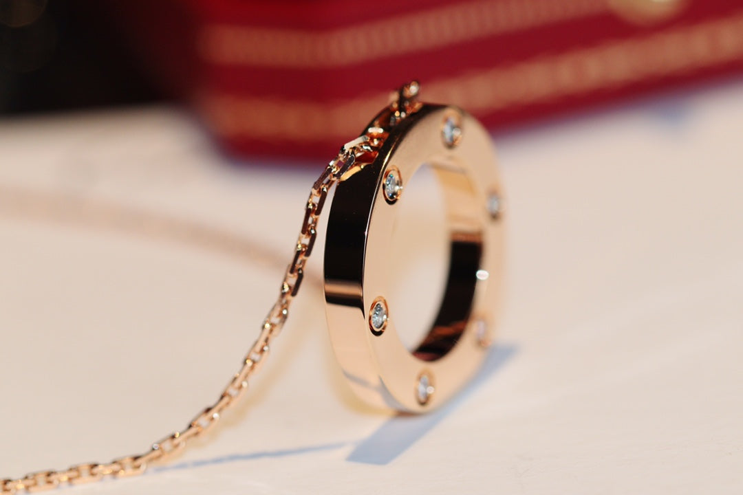 [OAK JURI]LOVE NECKLACE 16MM 6 DIAMONDS PINK GOLD